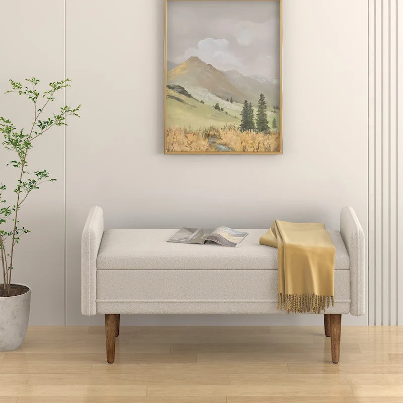 Banc de rangement en velours Teddy avec assise de chambre