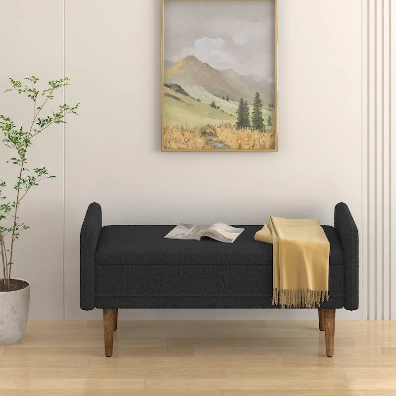 Banc de rangement en velours Teddy avec assise de chambre