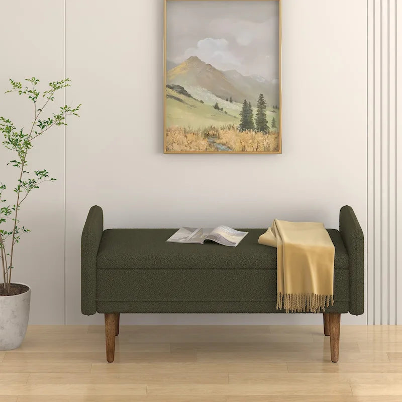 Banc de rangement en velours Teddy avec assise de chambre