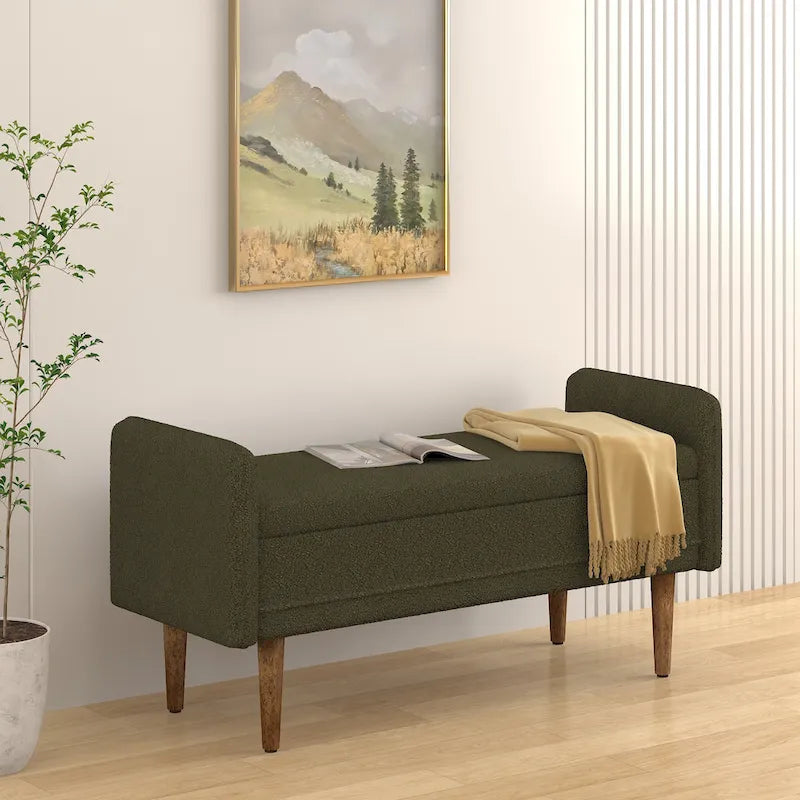 Banc de rangement en velours Teddy avec assise de chambre
