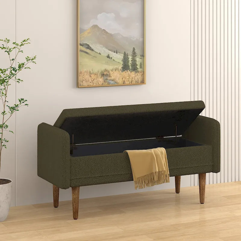 Banc de rangement en velours Teddy avec assise de chambre