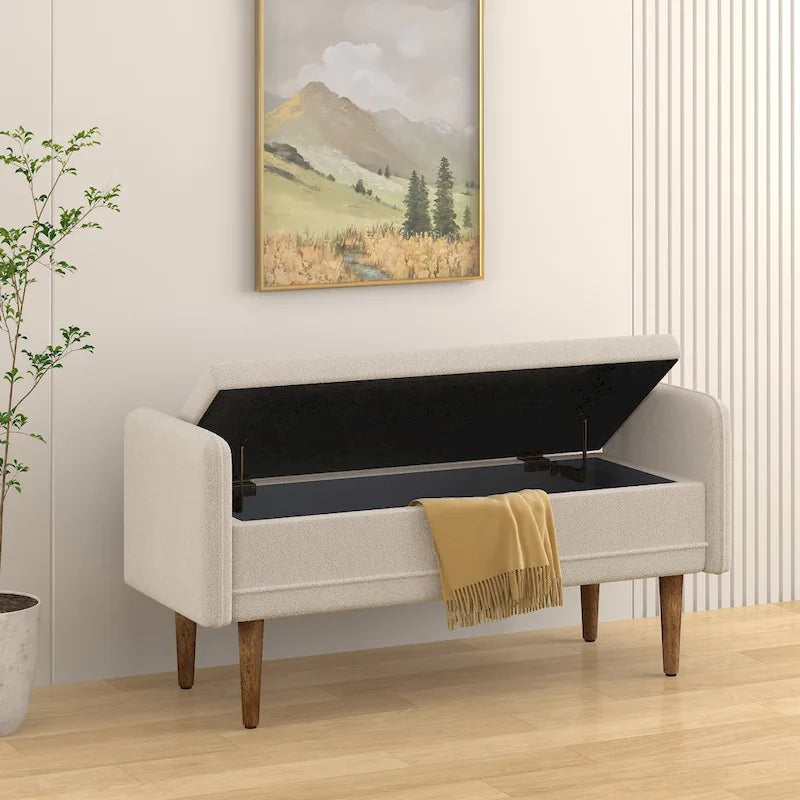 Banc de rangement en velours Teddy avec assise de chambre