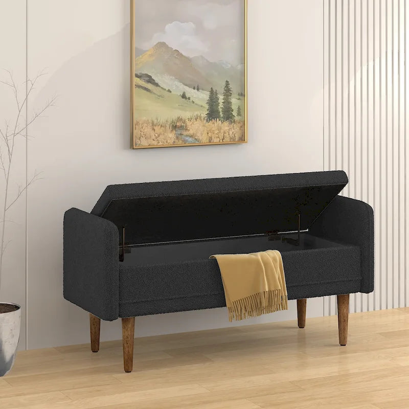 Banc de rangement en velours Teddy avec assise de chambre