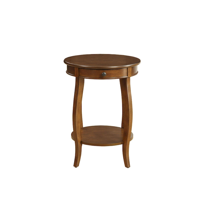 Table d'appoint ronde en bois avec tiroir et étagère inférieure