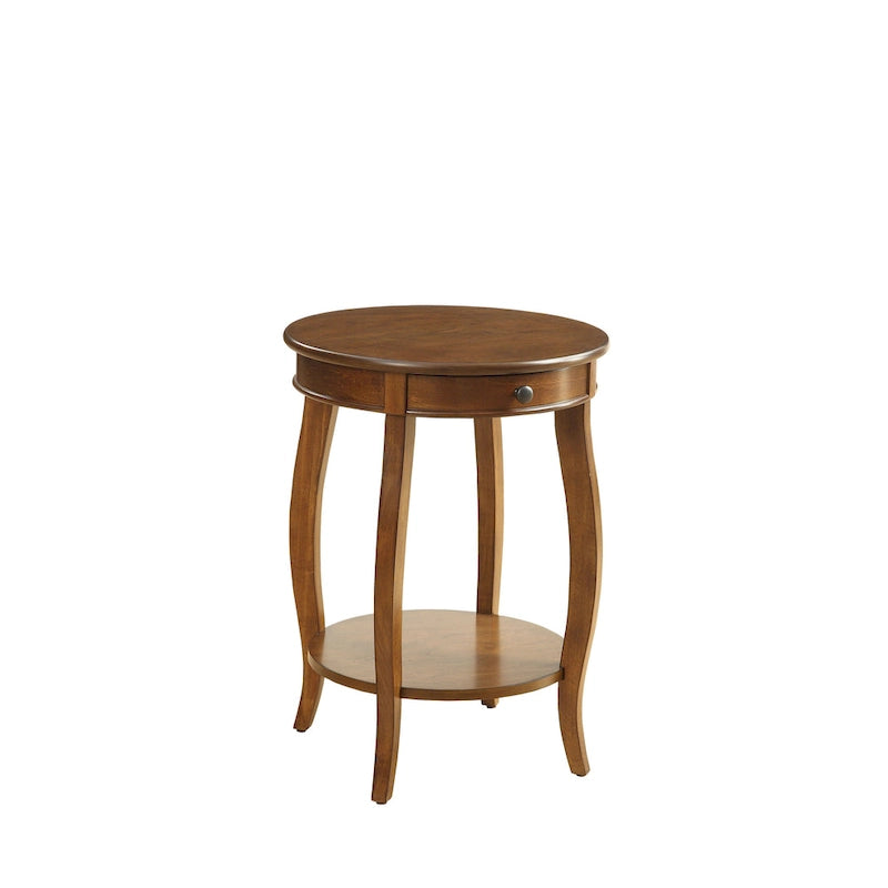 Table d'appoint ronde en bois avec tiroir et étagère inférieure