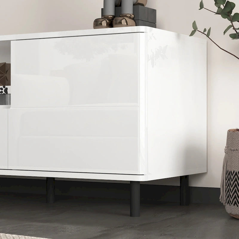 Meuble TV laqué avec rangements – 160 cm, Blanc