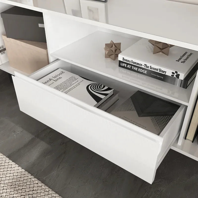 Meuble TV laqué avec rangements – 160 cm, Blanc