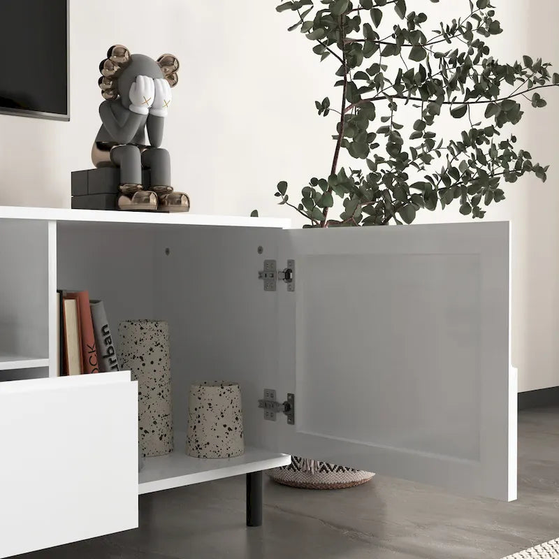 Meuble TV laqué avec rangements – 160 cm, Blanc