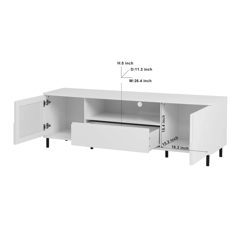 Meuble TV laqué avec rangements – 160 cm, Blanc