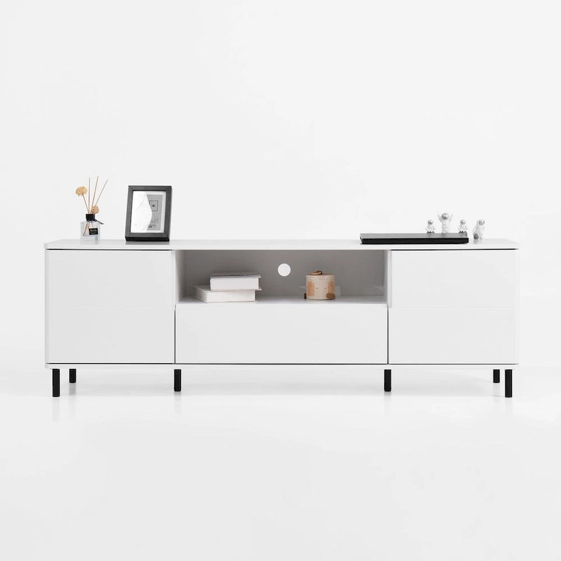 Meuble TV laqué avec rangements – 160 cm, Blanc