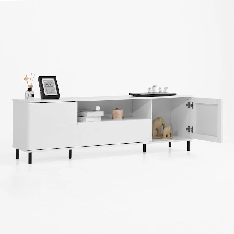 Meuble TV laqué avec rangements – 160 cm, Blanc