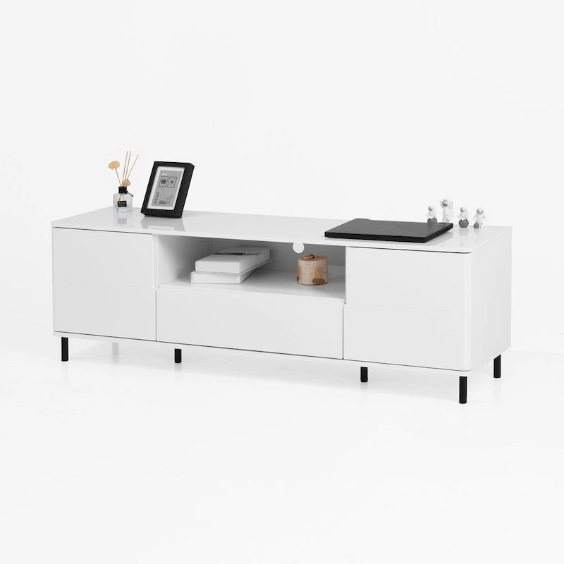 Meuble TV laqué avec rangements – 160 cm, Blanc
