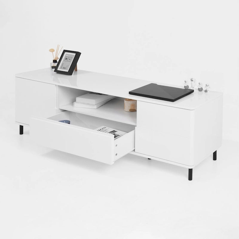 Meuble TV laqué avec rangements – 160 cm, Blanc