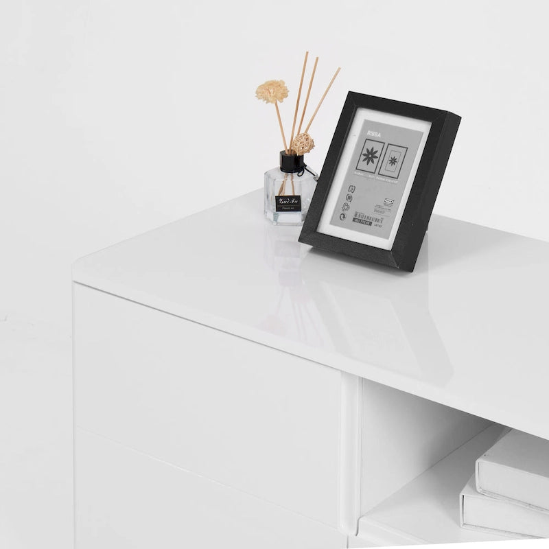 Meuble TV laqué avec rangements – 160 cm, Blanc