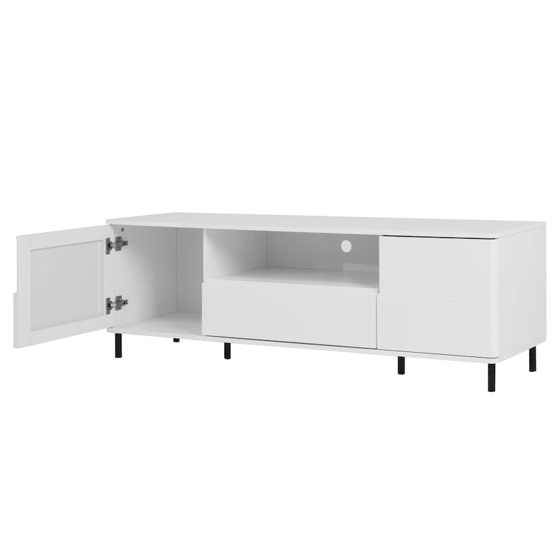 Meuble TV laqué avec rangements – 160 cm, Blanc