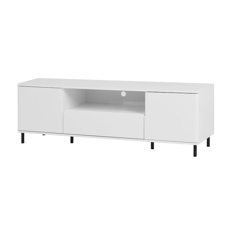 Meuble TV laqué avec rangements – 160 cm, Blanc
