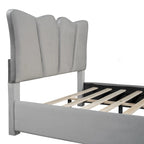 Lit plateforme tapissé pleine grandeur avec tissu velours