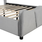 Lit plateforme tapissé pleine grandeur avec tissu velours