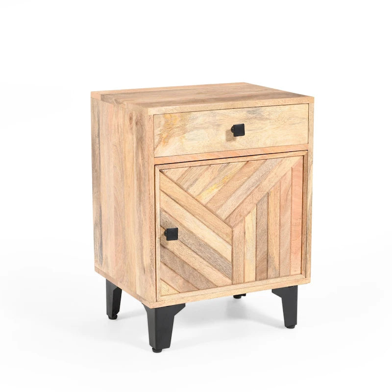 Table de chevet en bois massif avec tiroir, finition naturelle