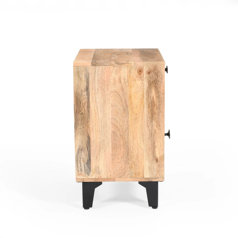 Table de chevet en bois massif avec tiroir, finition naturelle