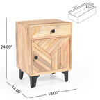 Table de chevet en bois massif avec tiroir, finition naturelle