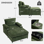 Fauteuil convertible surdimensionné en chenille avec pouf, rangement et port de chargement USB