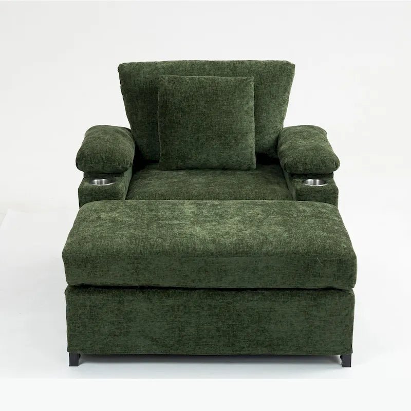 Fauteuil convertible surdimensionné en chenille avec pouf, rangement et port de chargement USB