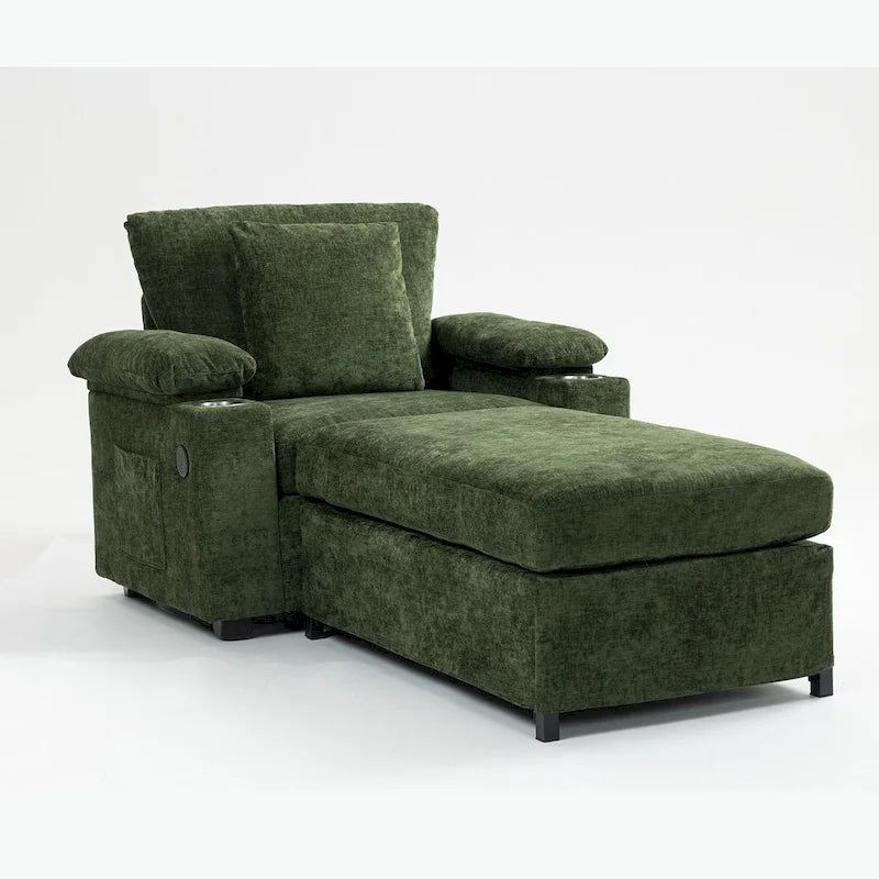 Fauteuil convertible surdimensionné en chenille avec pouf, rangement et port de chargement USB