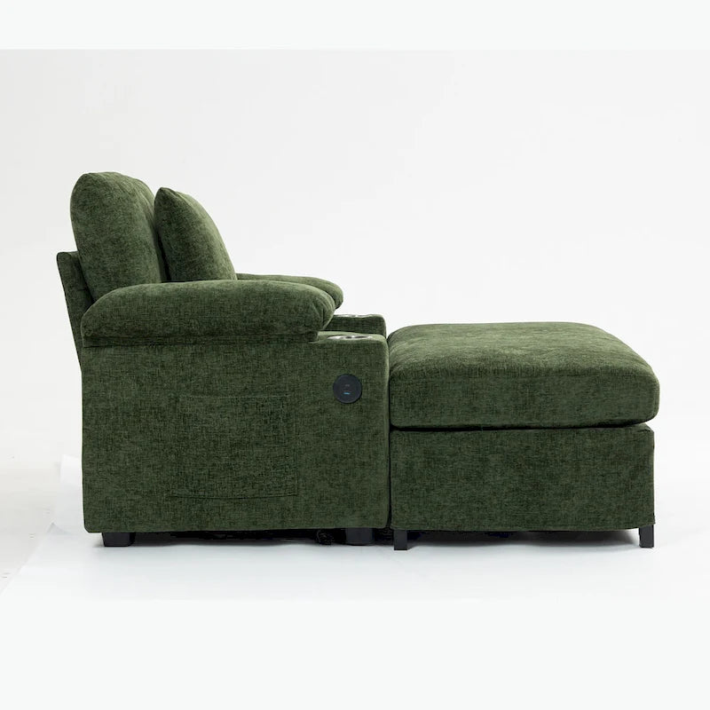 Fauteuil convertible surdimensionné en chenille avec pouf, rangement et port de chargement USB