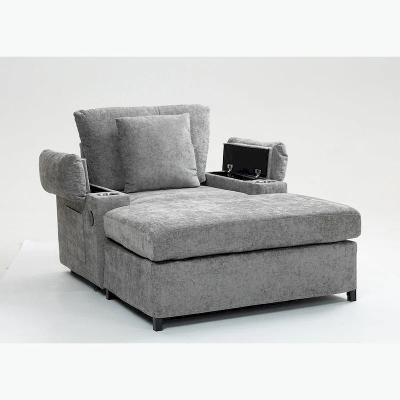 Fauteuil convertible surdimensionné en chenille avec pouf, rangement et port de chargement USB