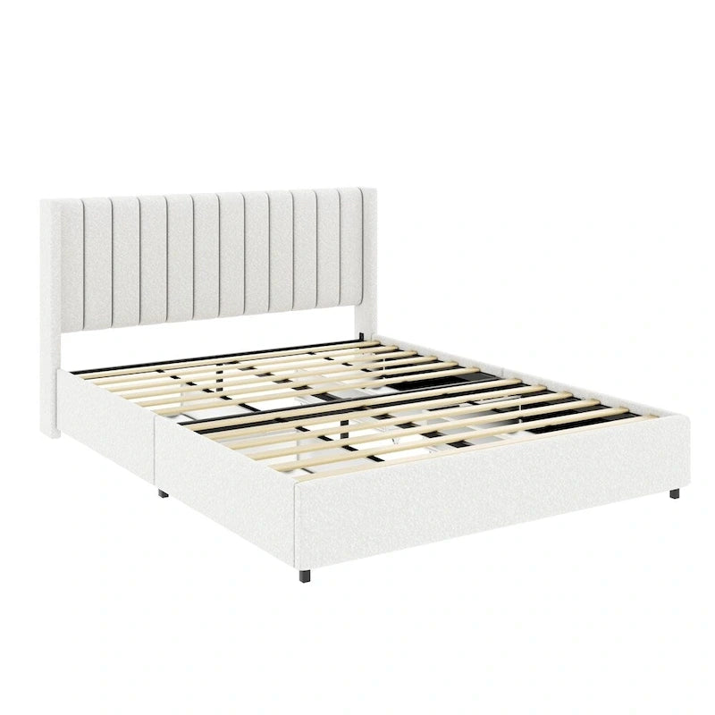 Lit plateforme tapissé de taille Queen avec 4 tiroirs de rangement