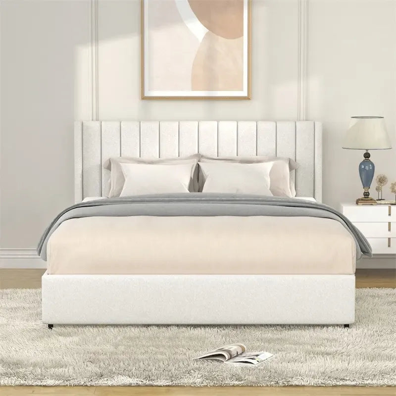 Lit plateforme tapissé de taille Queen avec 4 tiroirs de rangement