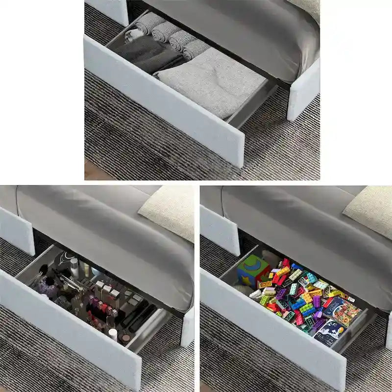 Lit plateforme tapissé de taille Queen avec 4 tiroirs de rangement