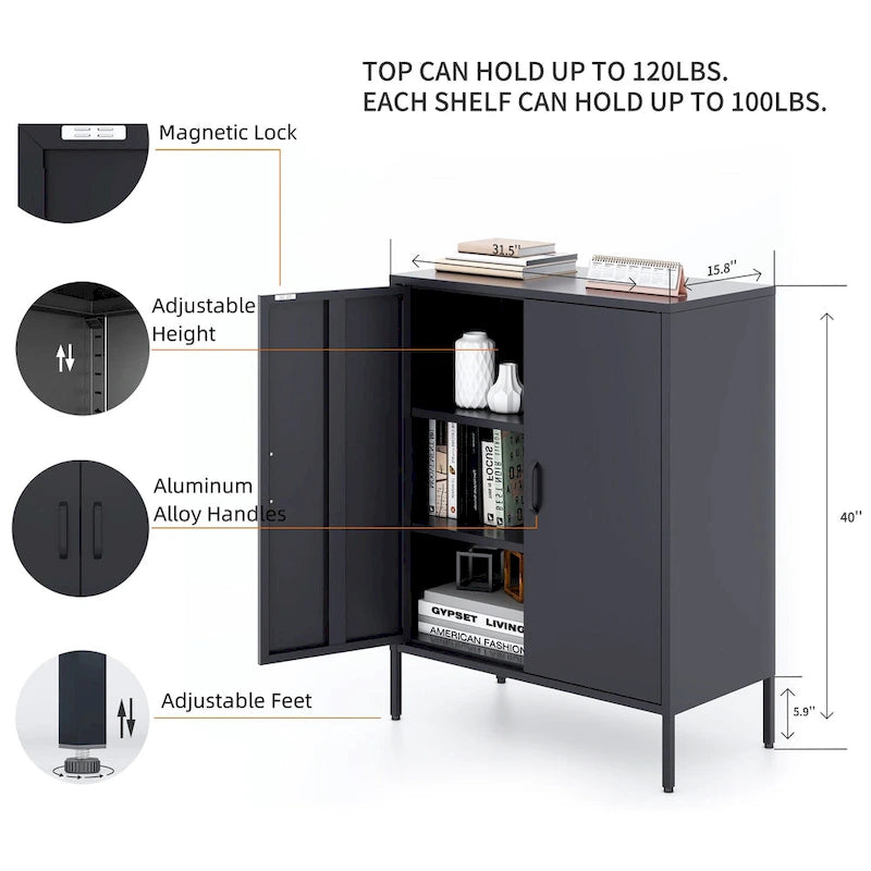Armoire de rangement métallique de 40 pouces à 2 portes