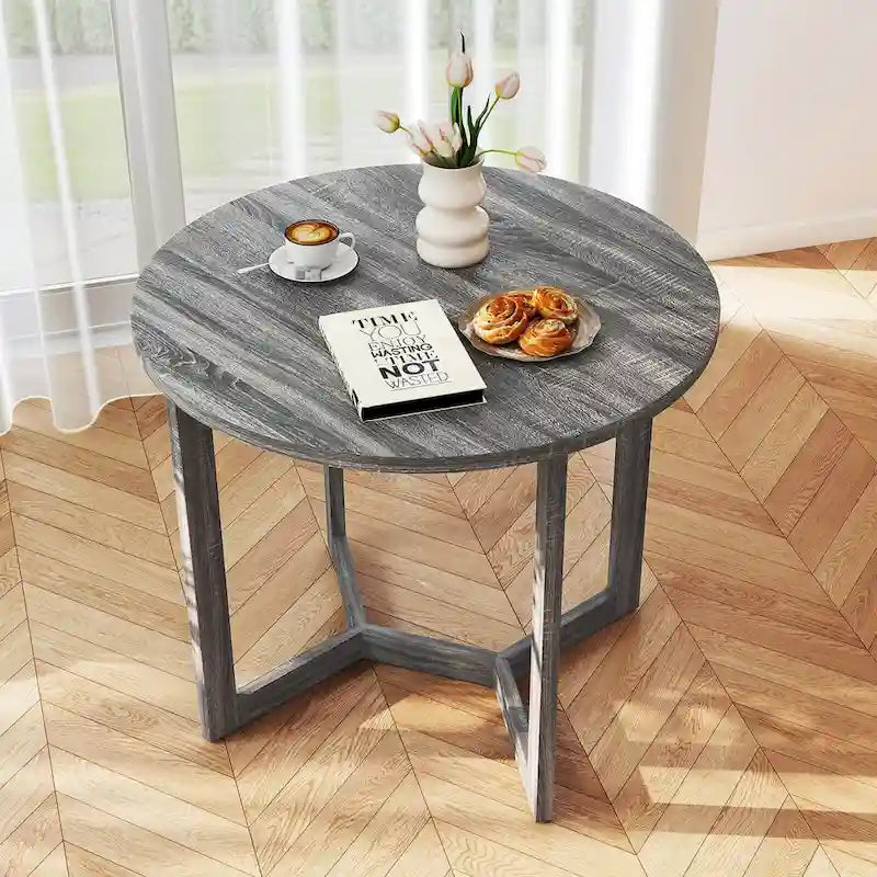 Table à manger ronde en bois de 36 pouces pour 2 à 4 personnes avec pied piédestal en forme d'aile
