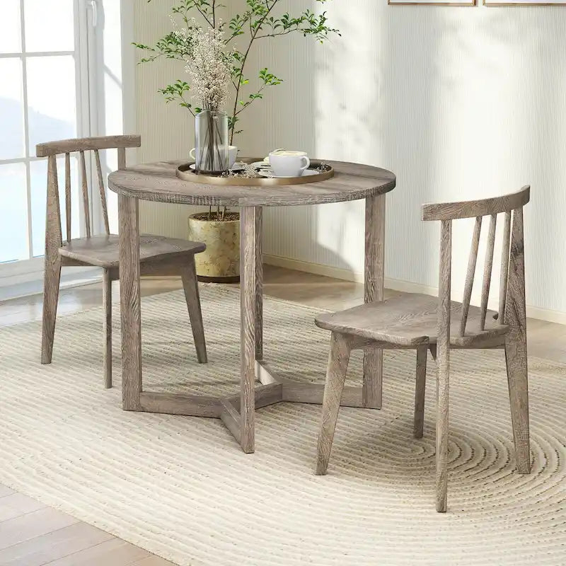 Table à manger ronde en bois de 36 pouces pour 2 à 4 personnes avec pied piédestal en forme d'aile