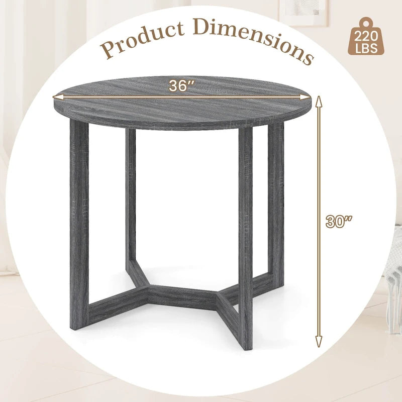 Table à manger ronde en bois de 36 pouces pour 2 à 4 personnes avec pied piédestal en forme d'aile