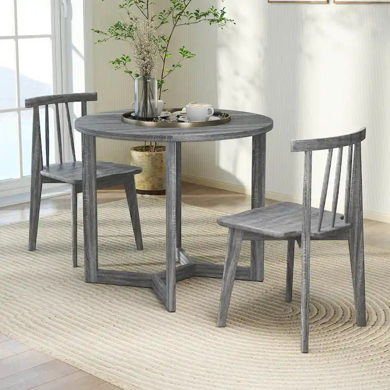 Table à manger ronde en bois de 36 pouces pour 2 à 4 personnes avec pied piédestal en forme d'aile