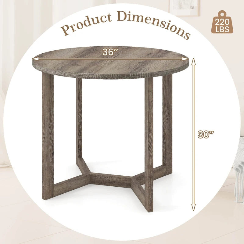 Table à manger ronde en bois de 36 pouces pour 2 à 4 personnes avec pied piédestal en forme d'aile