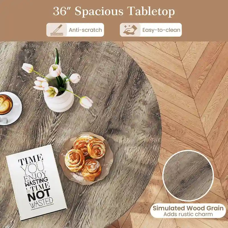 Table à manger ronde en bois de 36 pouces pour 2 à 4 personnes avec pied piédestal en forme d'aile