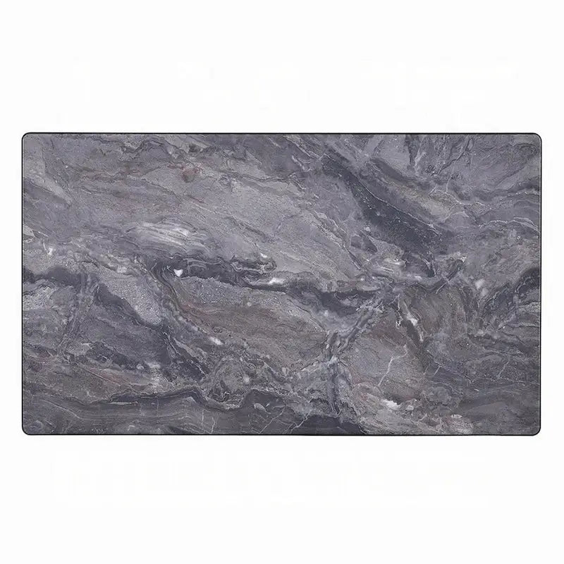 Table basse, rectangulaire 120 cm, plateau en pierre reconstituée grise, piètement en bois de noyer marron