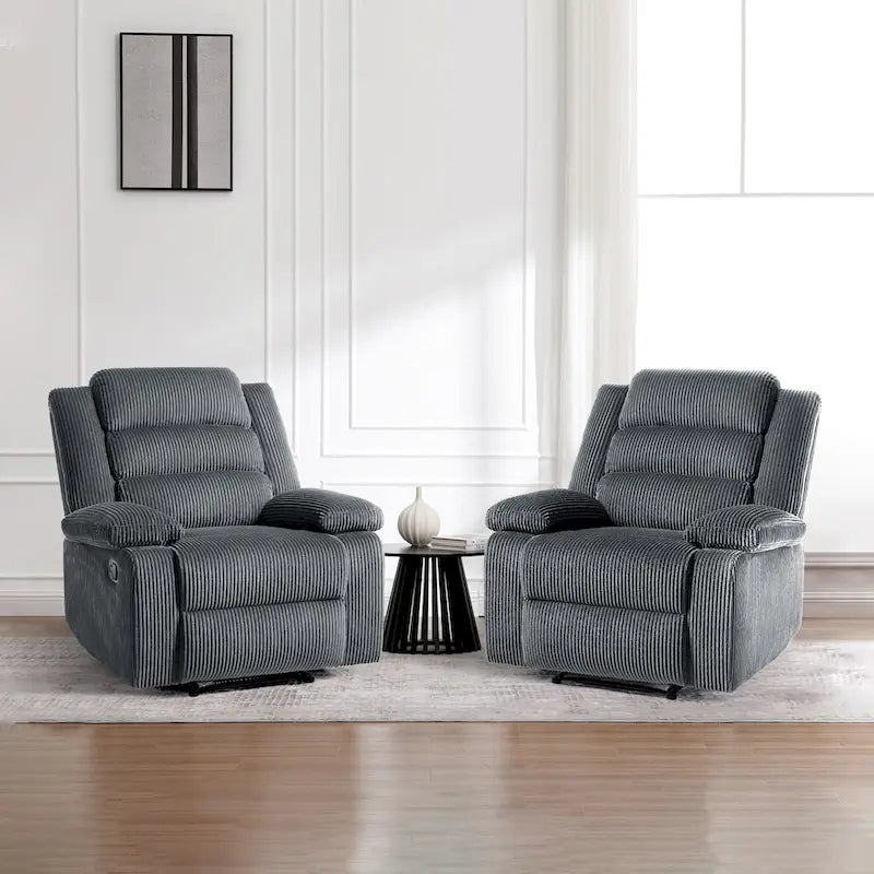 Ensemble de 2 fauteuils inclinables manuels en velours côtelé avec accoudoirs larges et repose-pieds