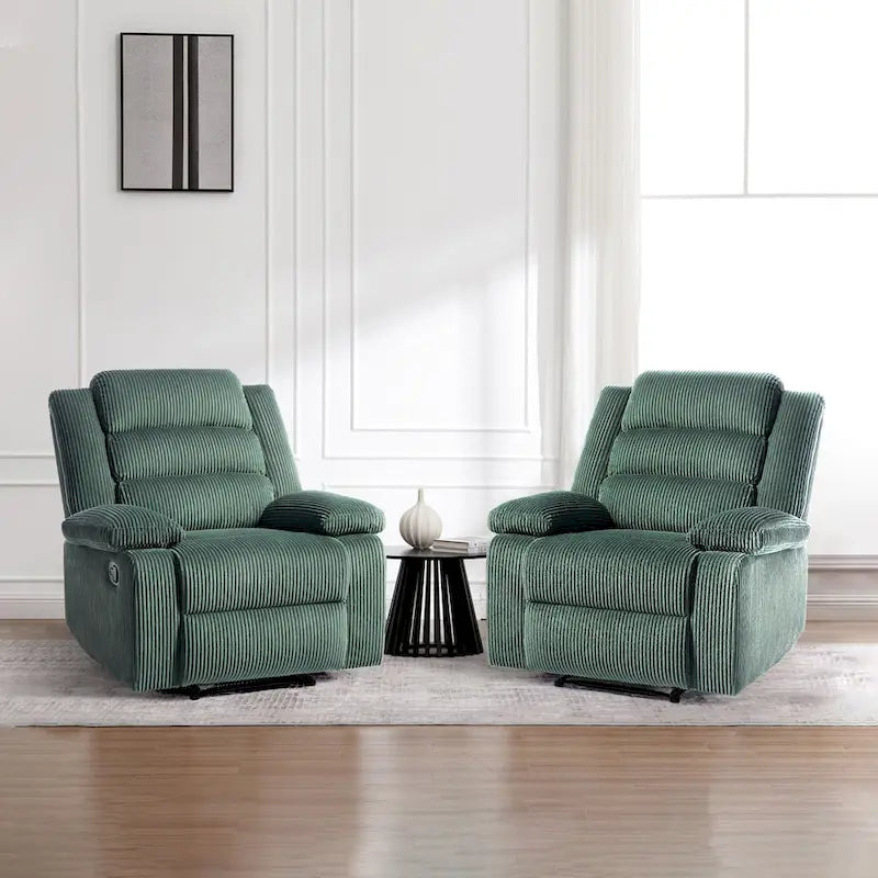 Ensemble de 2 fauteuils inclinables manuels en velours côtelé avec accoudoirs larges et repose-pieds