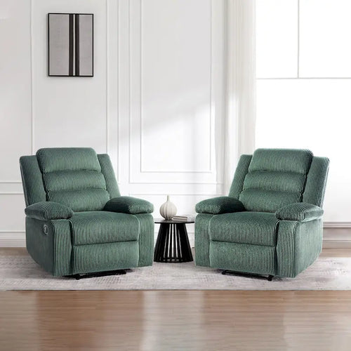 Ensemble de 2 fauteuils inclinables manuels en velours côtelé avec accoudoirs larges et repose-pieds