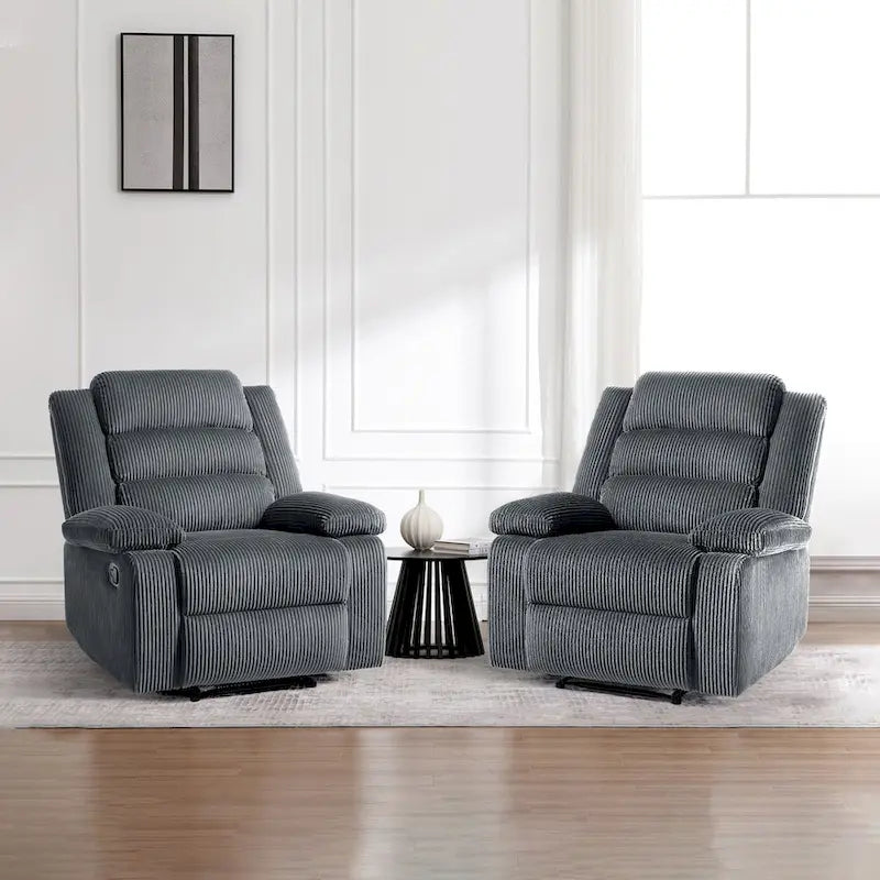 Ensemble de 2 fauteuils inclinables manuels en velours côtelé avec accoudoirs larges et repose-pieds