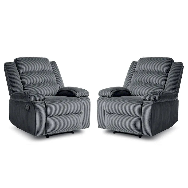 Ensemble de 2 fauteuils inclinables manuels en velours côtelé avec accoudoirs larges et repose-pieds