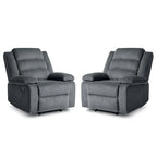 Ensemble de 2 fauteuils inclinables manuels en velours côtelé avec accoudoirs larges et repose-pieds
