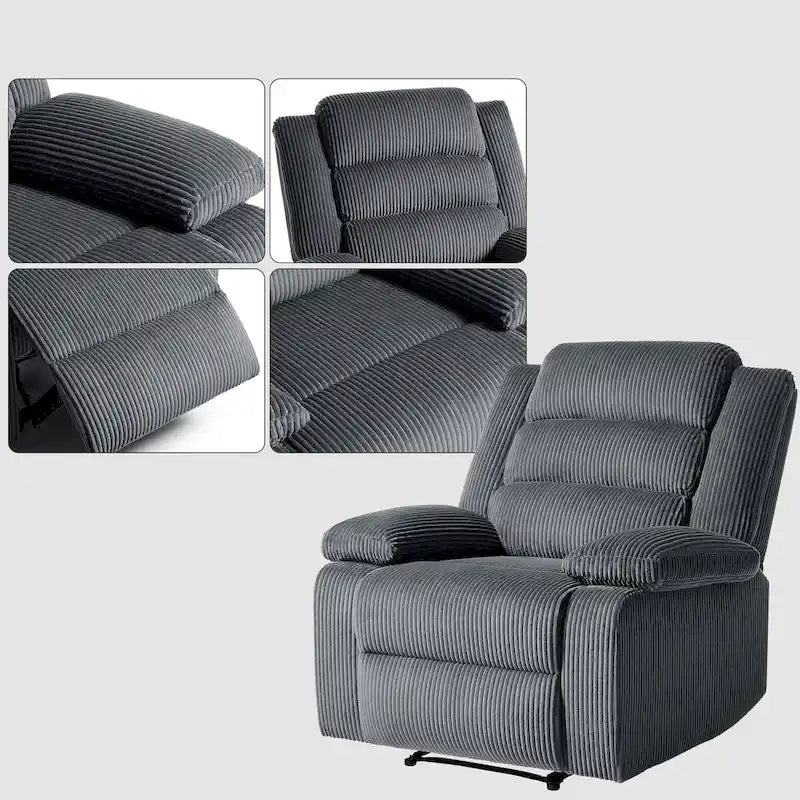 Ensemble de 2 fauteuils inclinables manuels en velours côtelé avec accoudoirs larges et repose-pieds