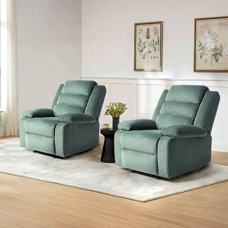 Ensemble de 2 fauteuils inclinables manuels en velours côtelé avec accoudoirs larges et repose-pieds