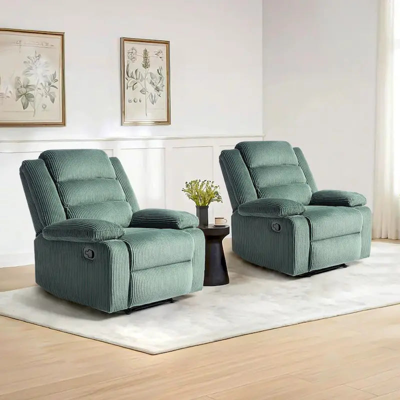 Ensemble de 2 fauteuils inclinables manuels en velours côtelé avec accoudoirs larges et repose-pieds